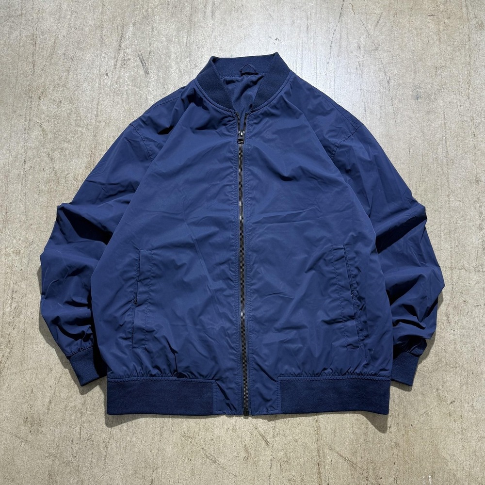 ZARA Jacket Mens XL Blue Microfiber Bomber Full Zip Lined Pockets Lightweight